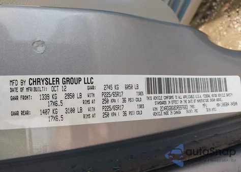 2013 Dodge Grand Caravan Se из США, поврежденный, VIN 2C4RDGBG8DR597683